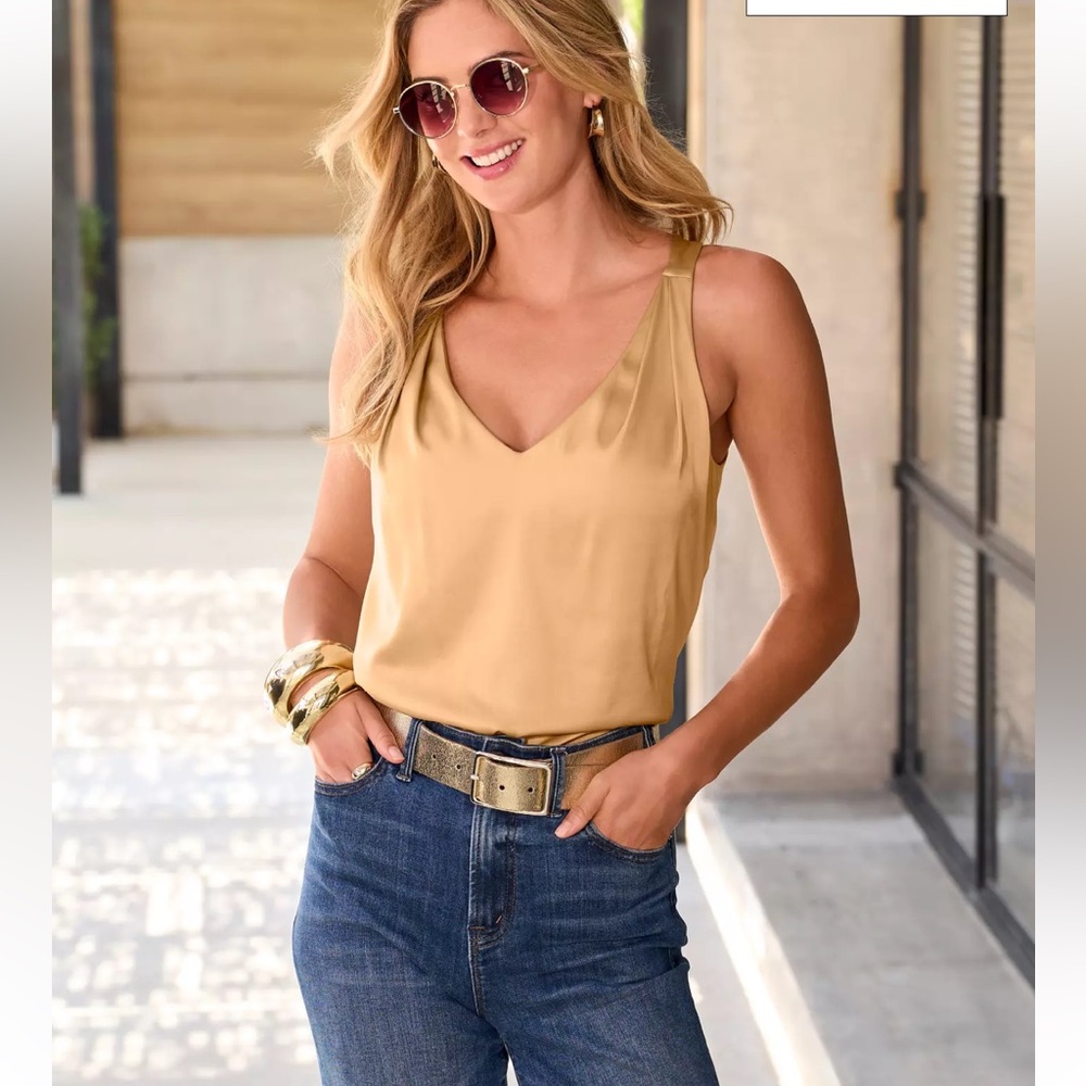 Boston Proper Charmeuse V-Neck Blouse Champagne